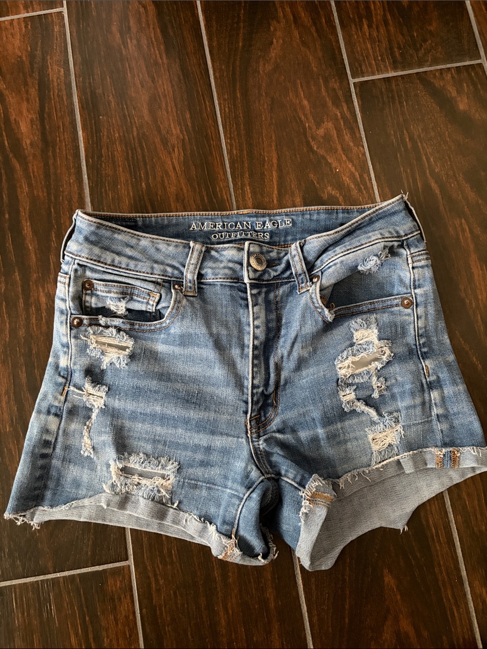 American Eagle Outfitters Distressed Light Blue Denim Cutoff Shorts